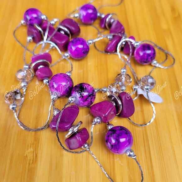 Purple Necklace with Crystals and Purple Beads - Picture 1 of 6